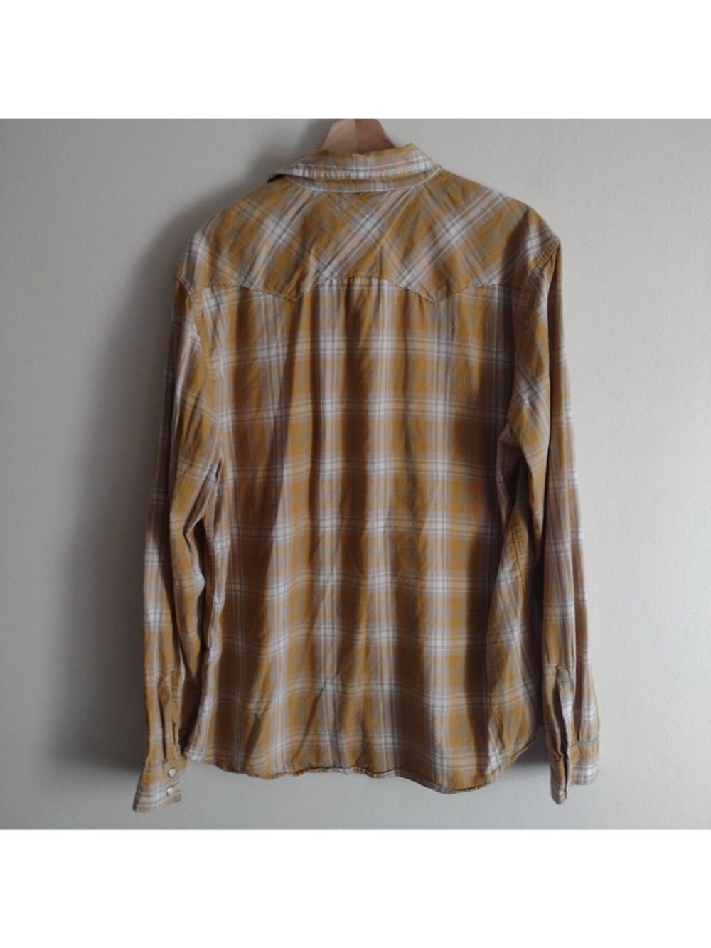Levi's Mens Western Shirt XL Yellow Plaid Pearl Snap Dual Pocket - Picture 10 of 11
